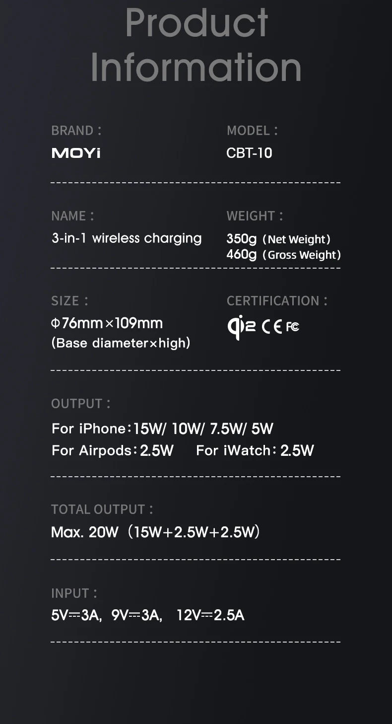 Qi2 Magnetic Wireless Charger — 3-in-1 Fast Charging Stand | 15W for iPhone, Android, Apple Watch & AirPods